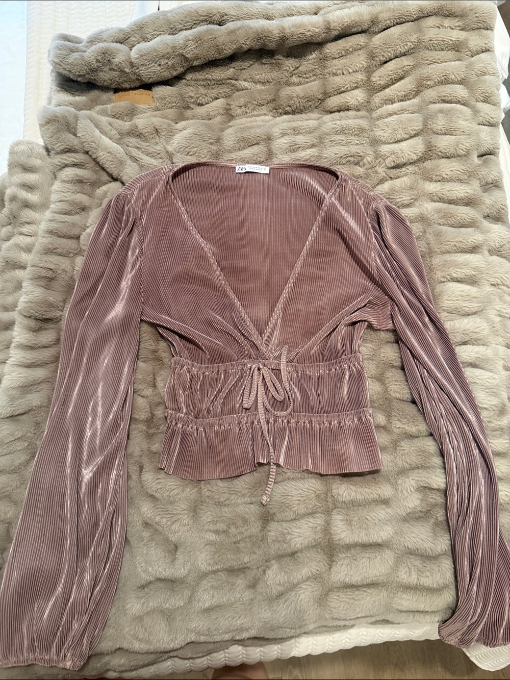 Zara Dusty Mauve Velvet Wrap Crop Top